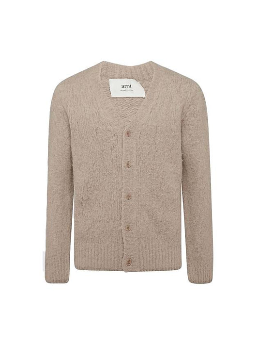 Brushed Wool Alpaca Cardigan Beige - AMI - BALAAN 1