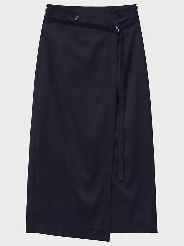 Belted Striped Wrap A-Line Skirt Navy - NOIRER FOR WOMEN - BALAAN 3