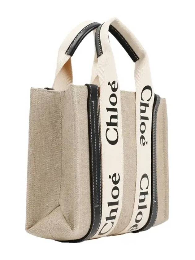 Woody Small Canvas Tote Bag Navy Beige - CHLOE - BALAAN 5