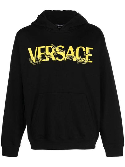 Logo Print Cotton Hoodie Black - VERSACE - BALAAN 2