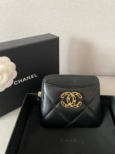 19 Zipper Coin Purse Card Wallet Lambskin Black Gold Plated AP2086 - CHANEL - BALAAN 1