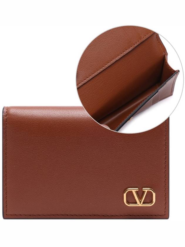 V Logo Signature Card Wallet Brown - VALENTINO - BALAAN 3