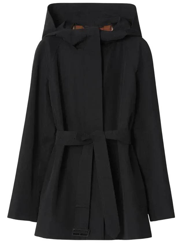 Technical Cotton Hooded Trench Coat Black - BURBERRY - BALAAN 2