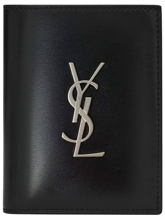 Men's Silver Monogram Fold Half Wallet Black - SAINT LAURENT - BALAAN 2