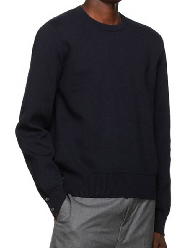 Center Back Striped Stitch Merino Wool Knit Top Navy - THOM BROWNE - BALAAN 3