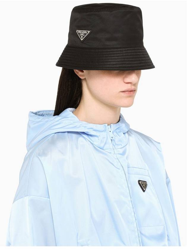 Triangle Logo Drill Bucket Hat Black - PRADA - BALAAN 3