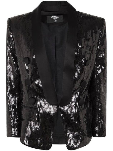 Balmain V-Neck Glitter Satin Tailored Jkt Clothing - BALMAIN - BALAAN 1