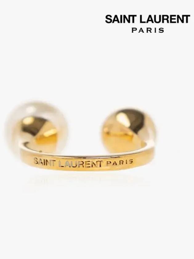 YSL Logo Pearl Ring Aging Brass Gold - SAINT LAURENT - BALAAN 7