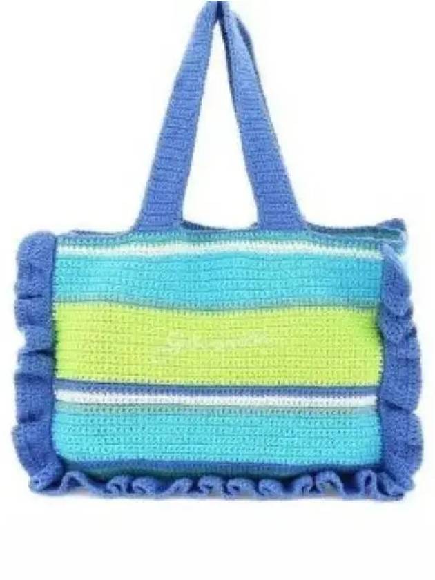 Women's Embroidered Logo Crochet Ruffle Tote Bag Blue - GANNI - BALAAN 2