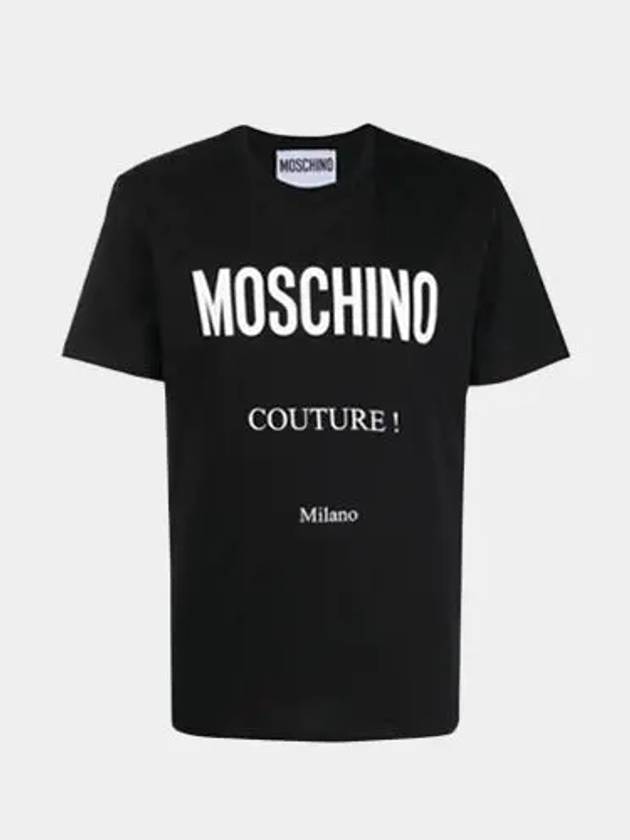 Logo Print Crew Neck Cotton Short Sleeve T-Shirt Black - MOSCHINO - BALAAN 2