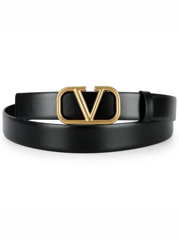 V Logo Signature Calfskin Leather Belt Black - VALENTINO - BALAAN 2