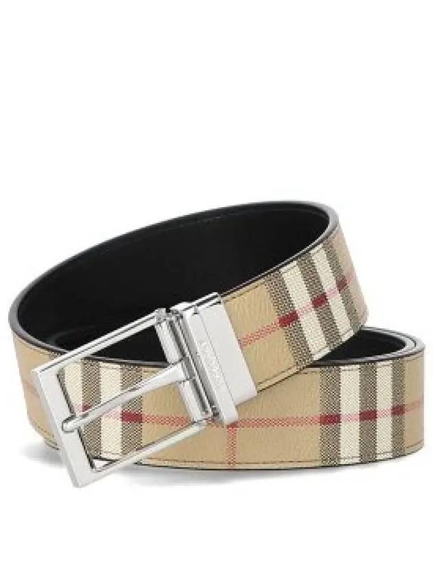 Square Buckle Check Reversible Coated Fabric Leather Belt Beige - BURBERRY - BALAAN 2