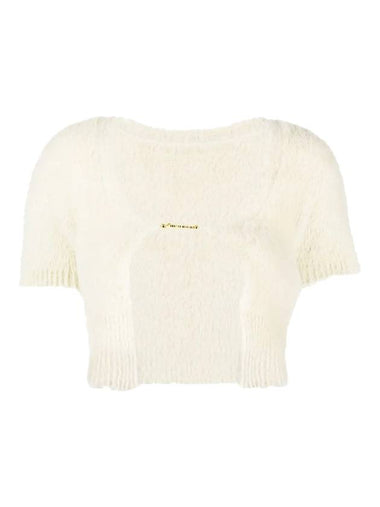 La Maile Neve Logo Charm Fluffy Crop Cardigan Offwhite - JACQUEMUS - BALAAN 1