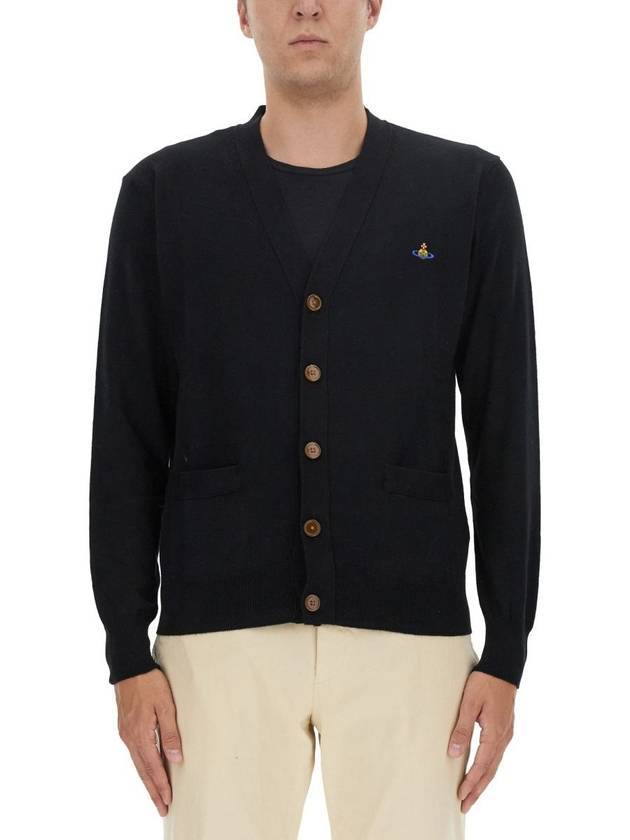 ORB Logo V-Neck Cardigan Black - VIVIENNE WESTWOOD - BALAAN 2