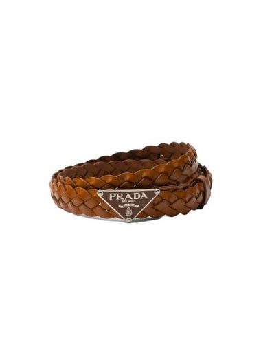 Woven Leather Belt Cognac - PRADA - BALAAN 1