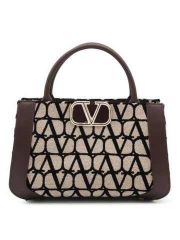 Iconographe VLogo Signature Small Tote Bag Beige Black Brown - VALENTINO - BALAAN 1