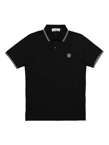 Men's Two Line Wappen Patch Cotton Short Sleeve Polo Shirt Black - STONE ISLAND - BALAAN 1