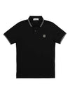 Men's Two Line Wappen Patch Cotton Short Sleeve Polo Shirt Black - STONE ISLAND - BALAAN 1