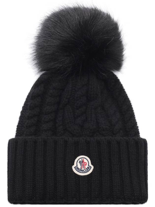 Women s Logo Patch Pom Wool Cashmere Beanie 3B00029 M4506 999 24F - MONCLER - BALAAN 2