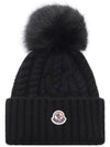 Women s Logo Patch Pom Wool Cashmere Beanie 3B00029 M4506 999 24F - MONCLER - BALAAN 1