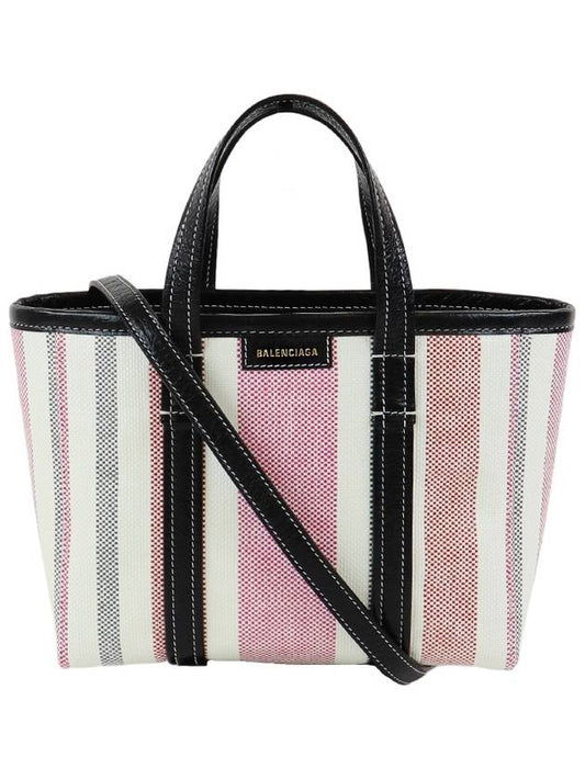 Barbes East West Raffia Striped Shopper Tote Bag Pink - BALENCIAGA - BALAAN 2