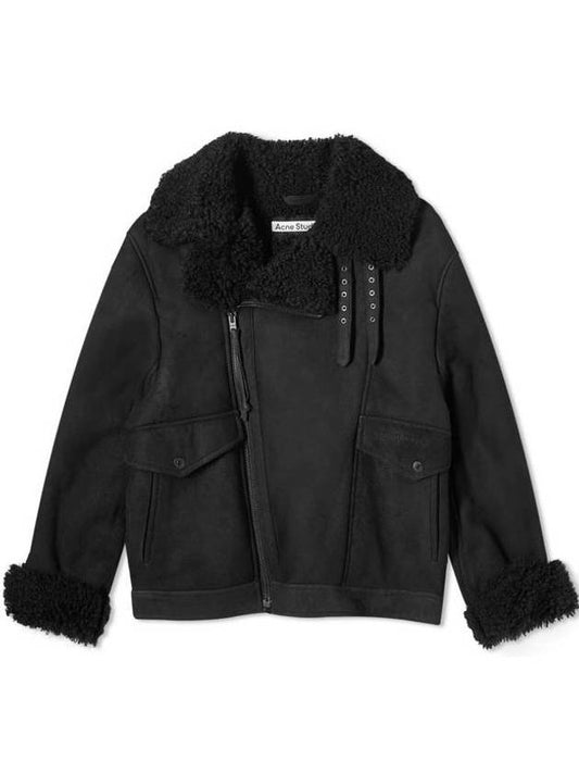 Liana Shearling Zip-up Jacket Black - ACNE STUDIOS - BALAAN 1