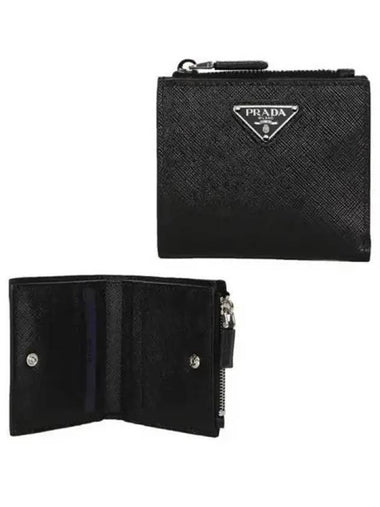 Triangular logo safiano zipper half wallet 271224 - PRADA - BALAAN 1