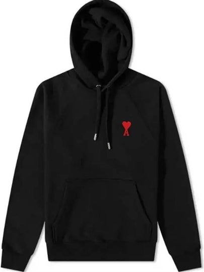 Heart Embroidered Logo Organic Cotton Hoodie Black - AMI - BALAAN 2