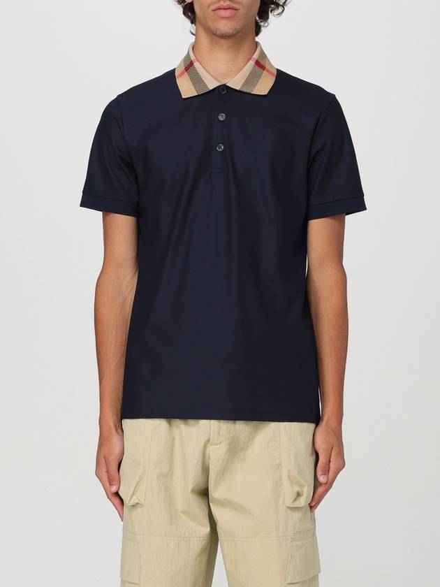 Check Collar Cotton Polo Shirt Navy - BURBERRY - BALAAN 2