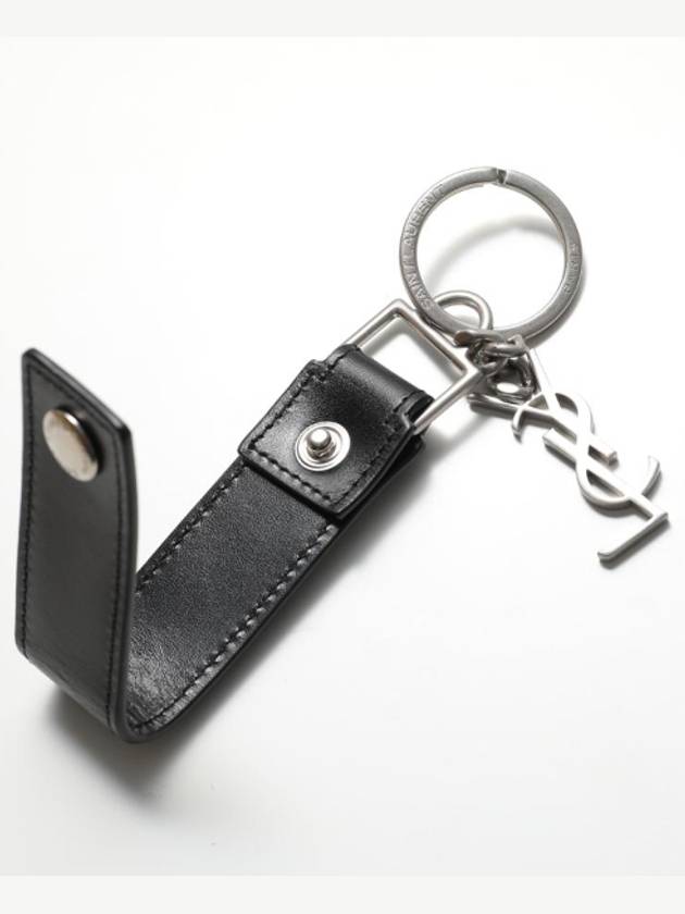 Monogram Leather Key Holder Black Silver - SAINT LAURENT - BALAAN 4