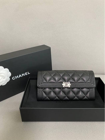 Boy long wallet snap caviar black vintage silver cabinet A80286 - CHANEL - BALAAN 1