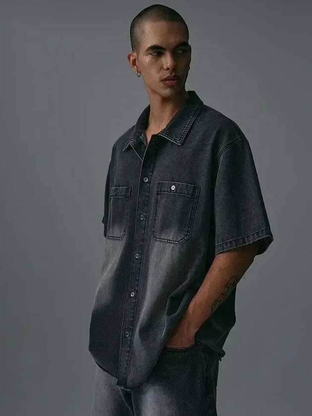 Brushed Half Denim Short Sleeve Shirt Gray - THEANTIPLATFORM - BALAAN 1