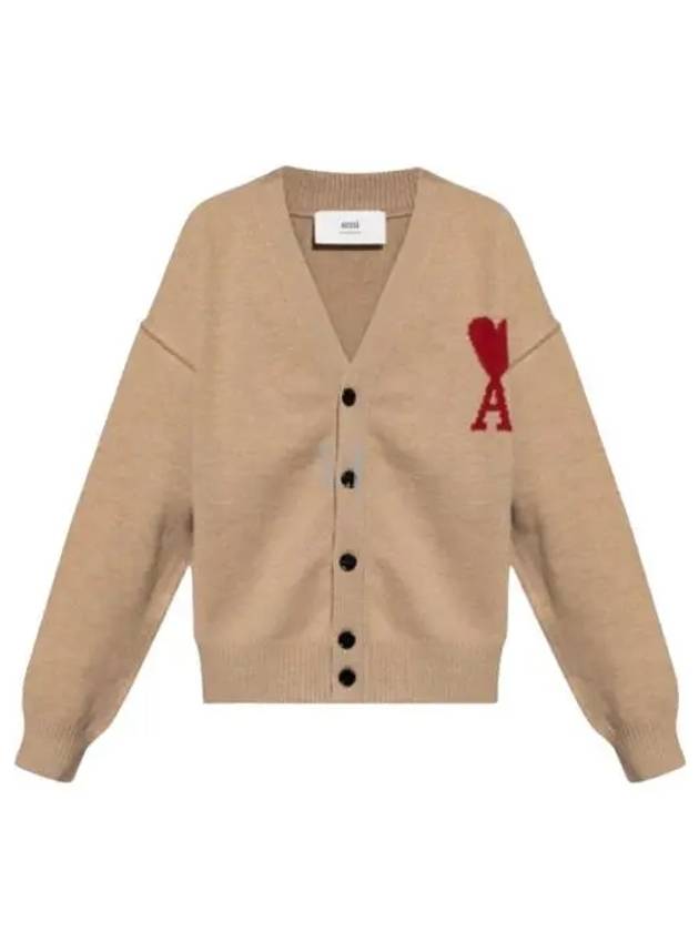 De Coeur Logo Wool Cardigan Camel - AMI - BALAAN 2