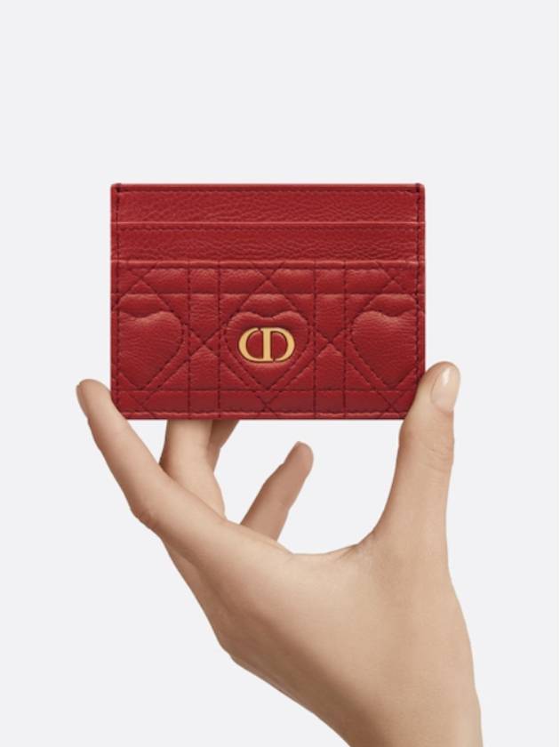 Caro Heart Motif Cannage Five Slot Card Wallet Red - DIOR - BALAAN 5