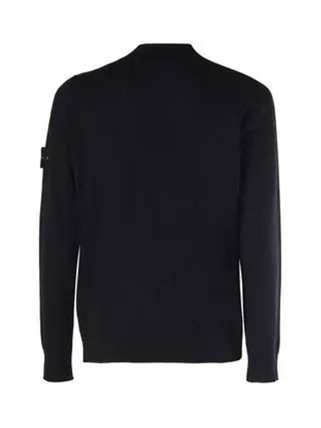 Logo Patch Crewneck Virgin Wool Knit Top Black - STONE ISLAND - BALAAN 3