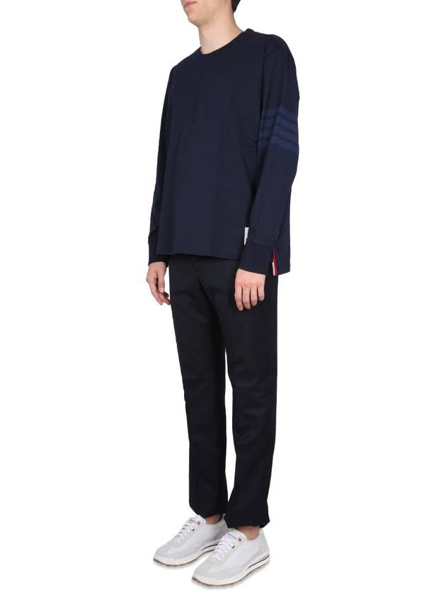 4 Bar Armband Tonal Long Sleeve T-Shirt Navy - THOM BROWNE - BALAAN 4