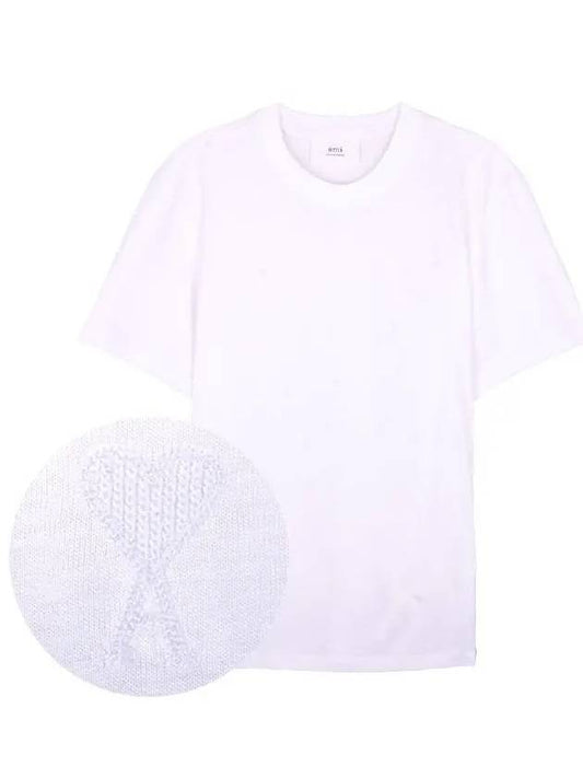 Embroidered Logo Cotton Short Sleeve T-Shirt White - AMI - BALAAN 2