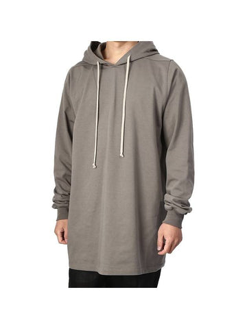 Drawstring Long Line Heavy Cotton Jersey Midi Hoodie Dust - RICK OWENS - BALAAN 1