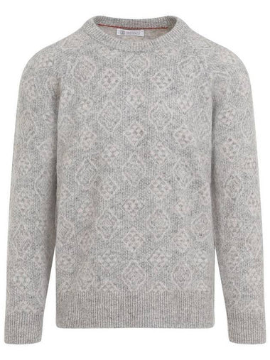 Geometric Jacquard Alpaca Knit Top Grey - BRUNELLO CUCINELLI - BALAAN 1