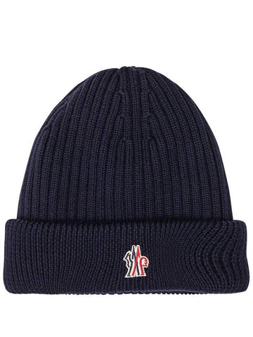 22FW Logo Patch Wool Rib Beanie Blue 3B00009 M1131 778 STK - MONCLER - BALAAN 1