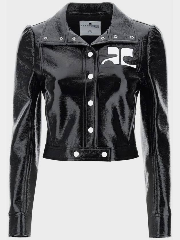 Courr ges Vinyl Crop Jacket Re Edition Black - COURREGES - BALAAN 1