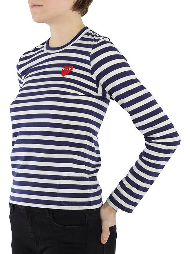 Red Heart Wappen Stripe Long Sleeve T-Shirt White Navy - COMME DES GARCONS - BALAAN 3