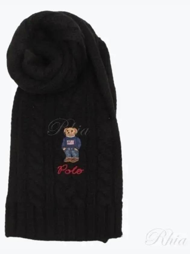 Embroidered Bear Cable Knit Wool Muffle Black - POLO RALPH LAUREN - BALAAN 2