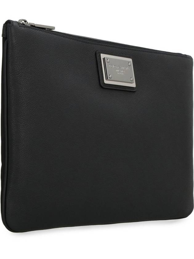 Metal Logo Grain Calfskin Clutch Bag Black - DOLCE&GABBANA - BALAAN 4