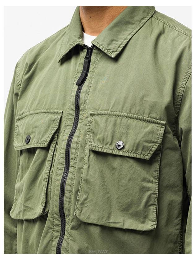 Waffen Patch Two Pocket Cotton Over Zip Up Jacket Sage Green - STONE ISLAND - BALAAN 6