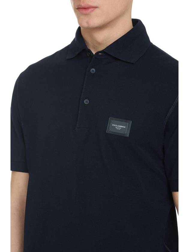 Men's Branded Plate Cotton Pick PK Shirt Blue - DOLCE&GABBANA - BALAAN 6