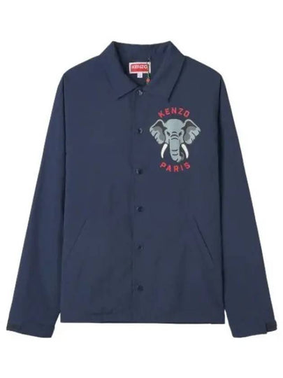 Elephant Print Coach Overshirt Jacket Navy - KENZO - BALAAN 2