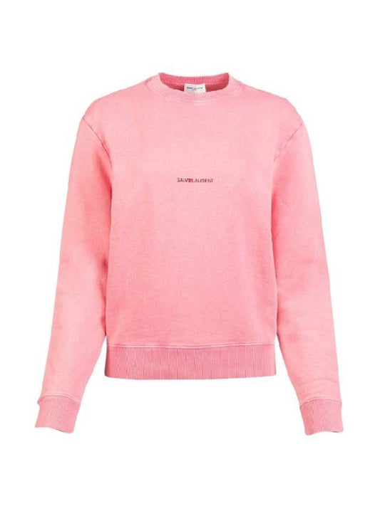 Logo Printed Cotton Sweatshirt Pink - SAINT LAURENT - BALAAN 1