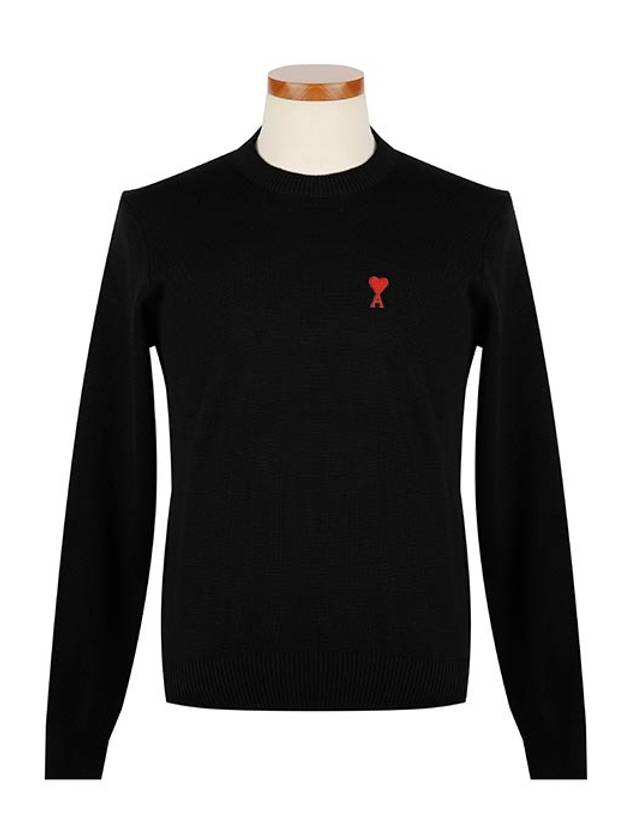 Heart Logo Patch Knit Top Black - AMI - BALAAN 2