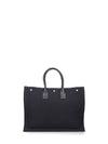 Rive Gauche Logo Linen Leather Tote Bag Black - SAINT LAURENT - BALAAN 3